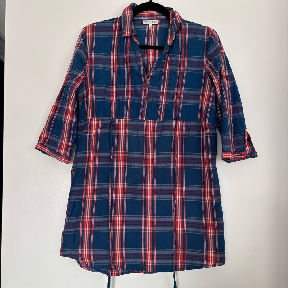 Blue and Red Plaid Tunic Top